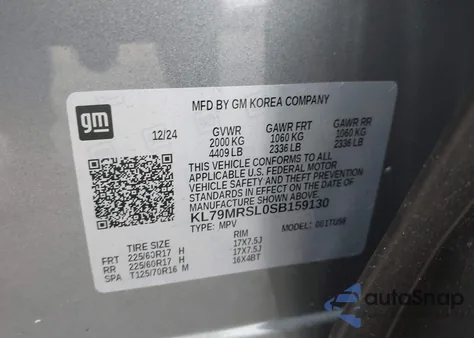 2025 Chevrolet Trailblazer Lt from USA, damaged, VIN KL79MRSL0SB159130